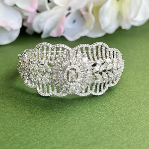 Silver Cubic Zirconia Diamond Bracelet Wedding Bracelet CZ Bracelet Bridal Bracelet Diamond Openable Kada Indian Wedding Jewelry CZ Bangle