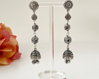 Zilveren geoxideerde Jhumka-oorbellen Indiase sieraden Oorbellen Pakistaanse oorbellen Boho-oorbellen Indiase geoxideerde oorbellen Etnische Afghaanse oorbellen