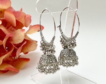 Silver Oxidized Jhumka Earrings Indian Jewelry Earrings Pakistani Earrings Boho Earrings Indian Oxidized Earrings Ethnic Afghani Earrings
