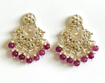 Kundan Indian Earrings Chandbali Punjabi Earrings Statement Punjabi Earrings Boho Earrings Indian Wedding Jewelry Party Bollywood Earrings