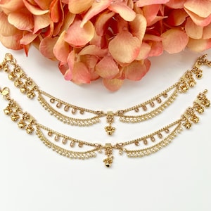 Gold Polki Moti Perle Fußkettchen Payal Tempel Anklet Payal Jhanjran Panjeb Boho Fußkettchen indischen Schmuck ethnischen Schmuck Hochzeit Braut Desi Fußkettchen