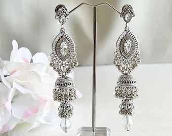 Zilveren geoxideerde Jhumka oorbellen Indiase sieraden oorbellen Pakistaanse oorbellen Boho oorbellen Indiase geoxideerde oorbellen Etnische Afghaanse oorbellen