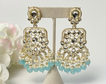 Kundan Indian Statement Earrings Big Jhumka Punjabi Earrings Long Punjabi Earrings Boho Earrings Indian Wedding Bollywood Earrings Chandbali