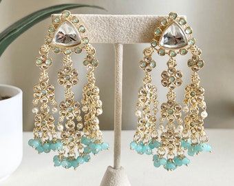 Kundan Indian Statement Earrings Chandbali Punjabi Earrings Long Punjabi Earrings Boho Earrings Indian Wedding Bollywood Earrings Pakistani