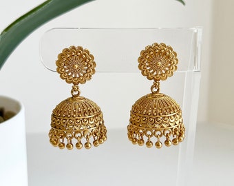 Jhumka Earrings Small Gold Jhumka Earrings Indian Earrings Traditional Earrings Temple Jewelry Temple Earrings South Indian Earrings