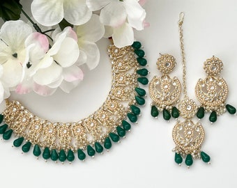 Kundan Green Pink Indian Necklace Set, Indian Bridal Wedding Jewelry, Pakistani Jewelry, Punjabi Jewelry, Choker Set, Indian Jewelry