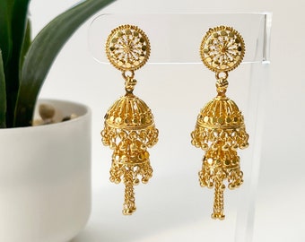Jhumka Earrings Small Gold Jhumka Earrings Indian Earrings Traditional Earrings Temple Jewelry Temple Earrings South Indian Earrings