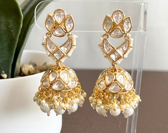 Premium Kundan Indian Statement Earrings Jhumka Punjabi Earring Indian Wedding Bridal Earrings Party Bollywood Jhumkas Indian Jewelry