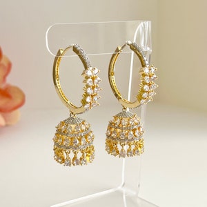 Diamond Jhumka Hoop Earrings Gold Chandbali Cubic Zirconia Earrings Indian Earrings Indian Jewelry Earring Bollywood Party Jewelry Bridal