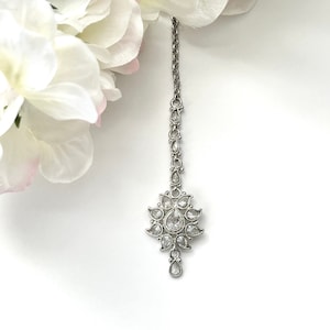 American Diamond Silver Maang Tikka Cubic Zirconia Tikka Bollywood Jewelry Tikka Jhoomer Bridal Tikka Pakistani Punjabi Jewelry AD Tikka