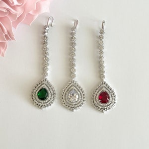 American Diamond Gold Silver Maang Tikka CZ AD Ruby Tikka Bollywood Jewelry Maang Tikka Jhoomer Green Bridal Tikka Pakistani Punjabi Jewelry