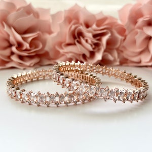 Rose Gold Cubic Zirconia Diamond Bracelet Wedding Bracelet CZ Bracelet Bridal Bracelet Diamond CZ Kada Indian Wedding Jewelry CZ Bangle