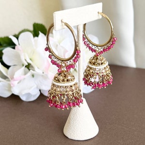 Polki Jhumka Earrings Gold Hoop Pearl Earrings Indian Earrings Pearl Hoop Earrings Chandbali Earrings Bridal Jewelry Wedding Earrings
