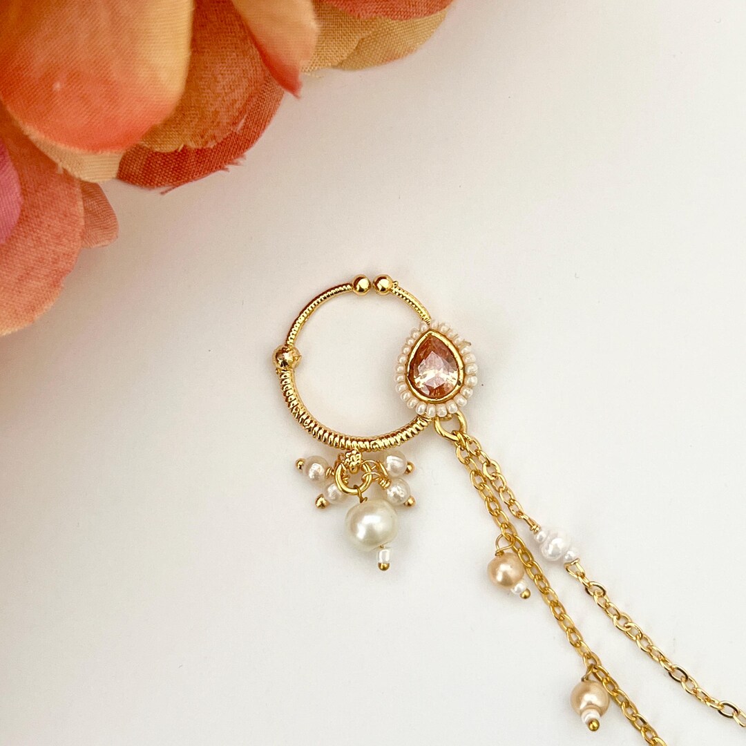 Kundan Pearl Indian Nose Ring Nath Clip on Bridal Wedding Nose Ring ...