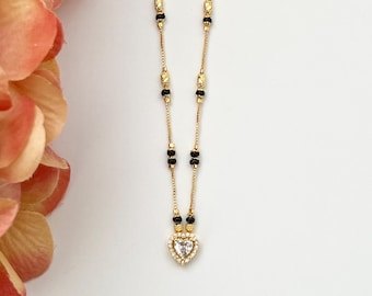 Mangalsutra Set Indian Jewelry Bollywood Jewelry Karimani Sara Black Beaded Necklace Set Bridal Wedding AD CZ Mangalsutra Set Pendant Set