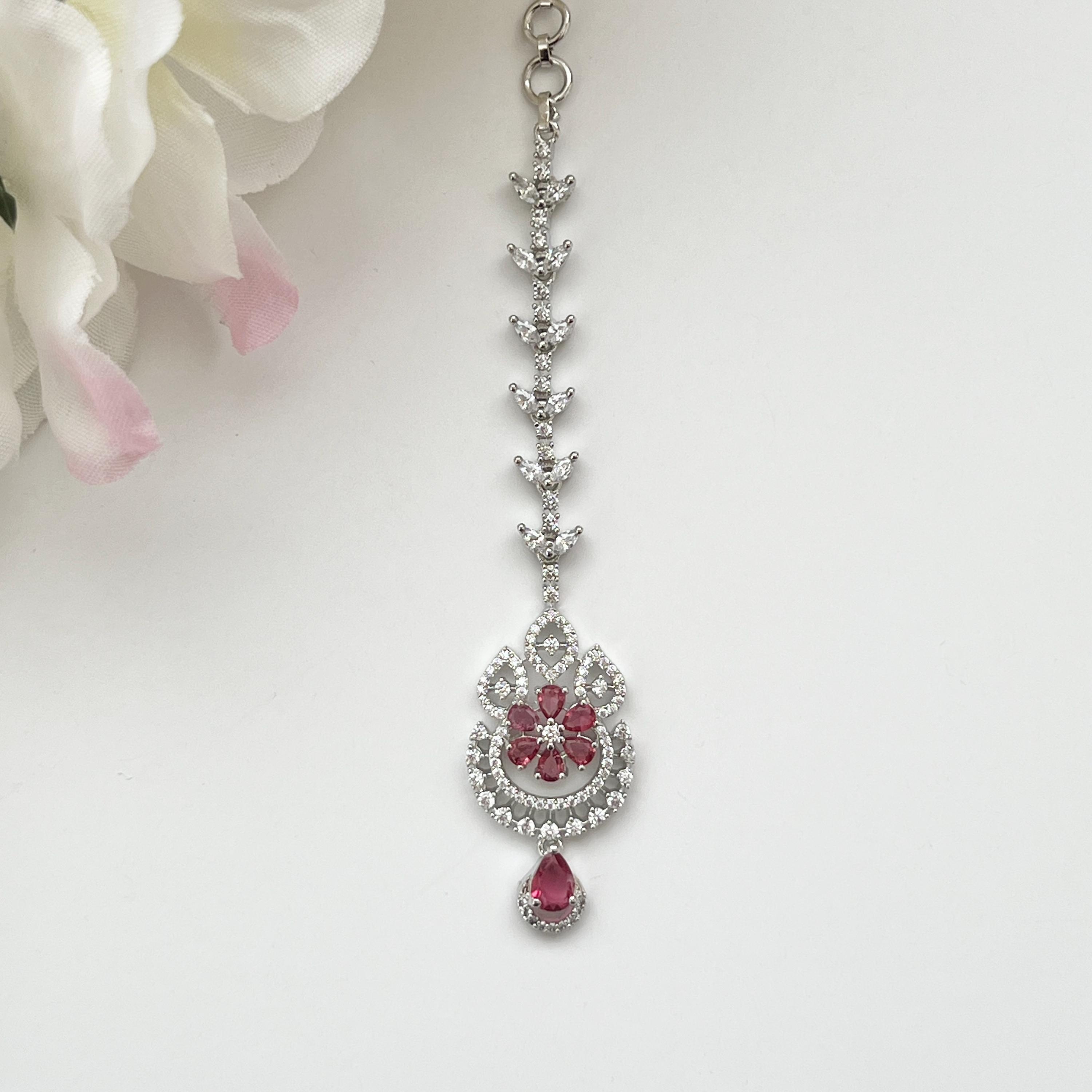American Diamond Silver Maang Tikka Cubic Zirconia Tikka  display picture 1