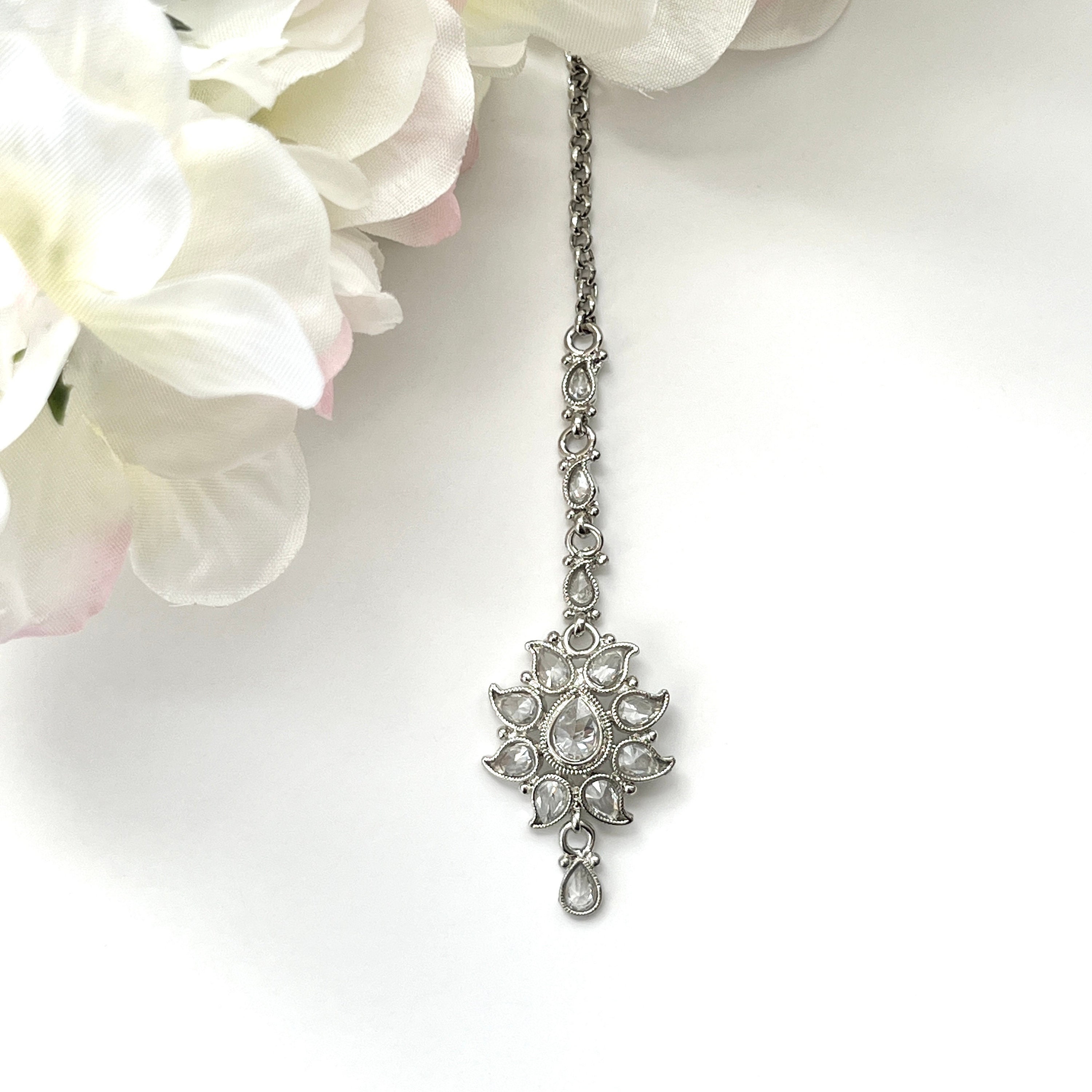 Silver Diamond Maang Tikka Designs Chandravali Maang Tika/Tikli