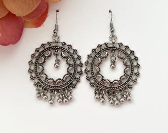 Zilveren geoxideerde Jhumka-oorbellen Indiase sieraden Oorbellen Pakistaanse oorbellen Boho-oorbellen Indiase geoxideerde oorbellen Etnische Afghaanse oorbellen