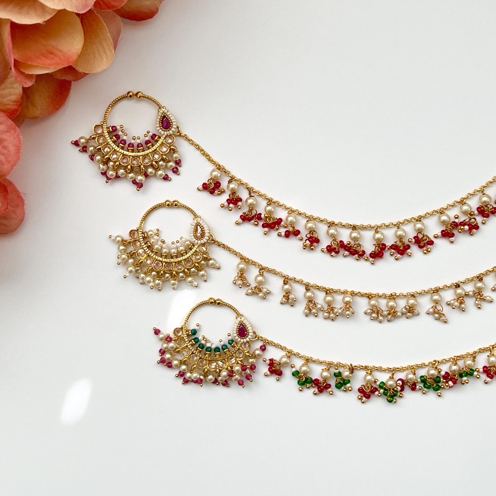 Kundan Pearl Indian Nose Ring Nath Clip on Bridal Wedding Nose Ring ...