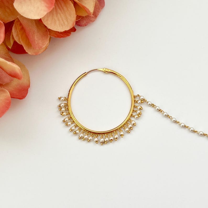 Simple Pearl Indian Nose Ring, Nath, Pierced Bridal Wedding Nose Ring ...