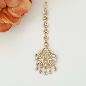 American Diamond Gold Silver Maang Tikka, CZ AD Tikka, Bollywood Jewelry Maang Tikka, Jhoomer, Bridal Tikka, Pakistani Punjabi Jewelry