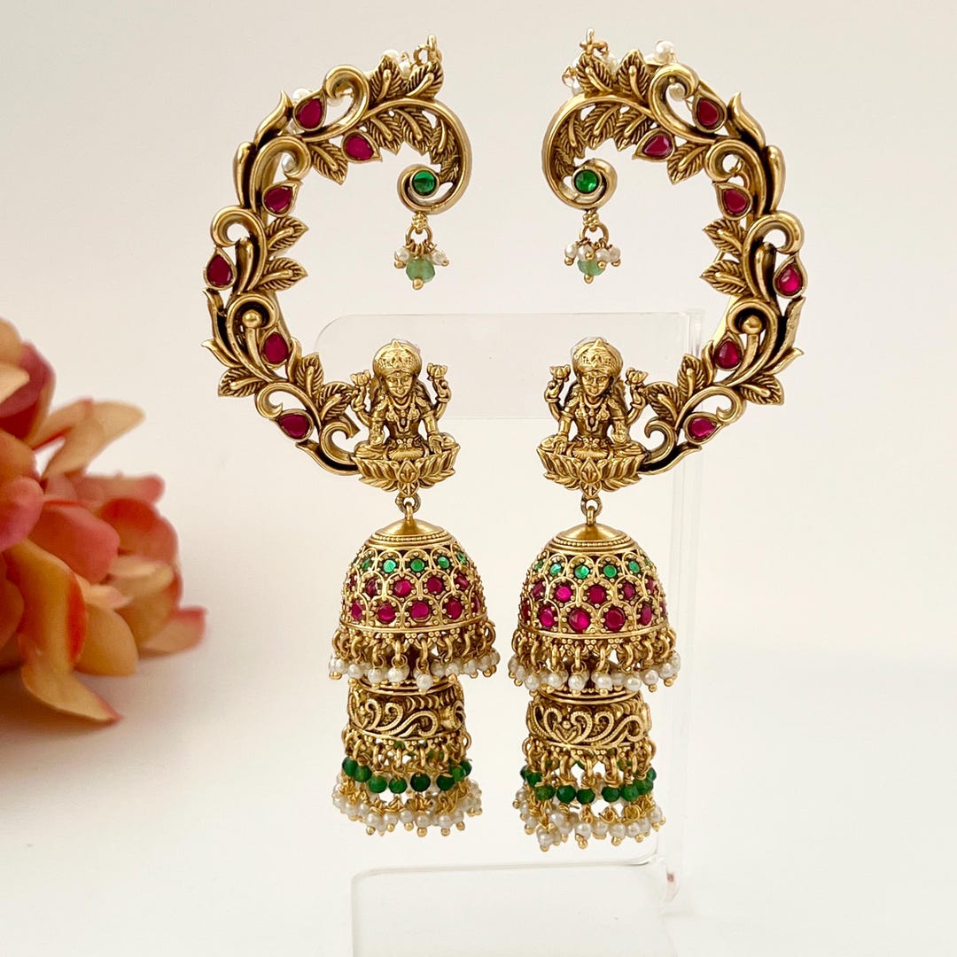 Matte Gold Indian Ear Cuff Jhumka Earrings Temple Earrings Jhumka ...