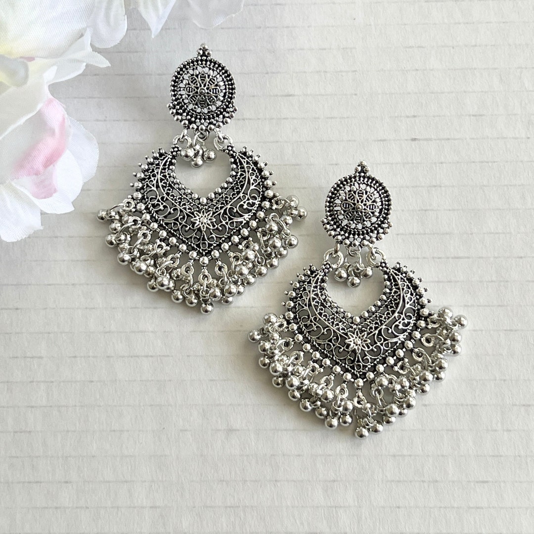 Silver Oxidized Jhumka Earrings Indian Jewelry Earrings Pakistani ...