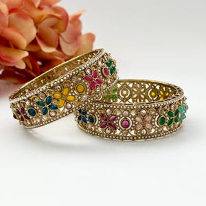 Gold Polki Kada Set Bridal Bangles Indian Kada Indian Bangles Wedding Kadas Antique Gold Bangles Gold Bracelets Punjabi Jewelry Gift for Her