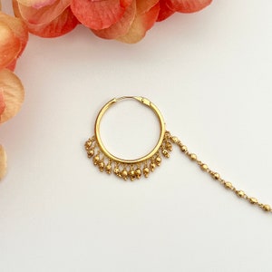 Simple Gold Pearl Indian Nose Ring Nath Pierced Bridal Wedding Nose Ring Indian Jewelry Boho Jewelry Boho Nose Ring Nose Ring with Chain