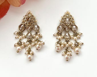Polki Jhumka Earrings Gold Hoop Earrings Indian Earrings Pearl Hoop Earrings Pakistani Earrings Jhumkas Antique Earrings Chandbali Earrings