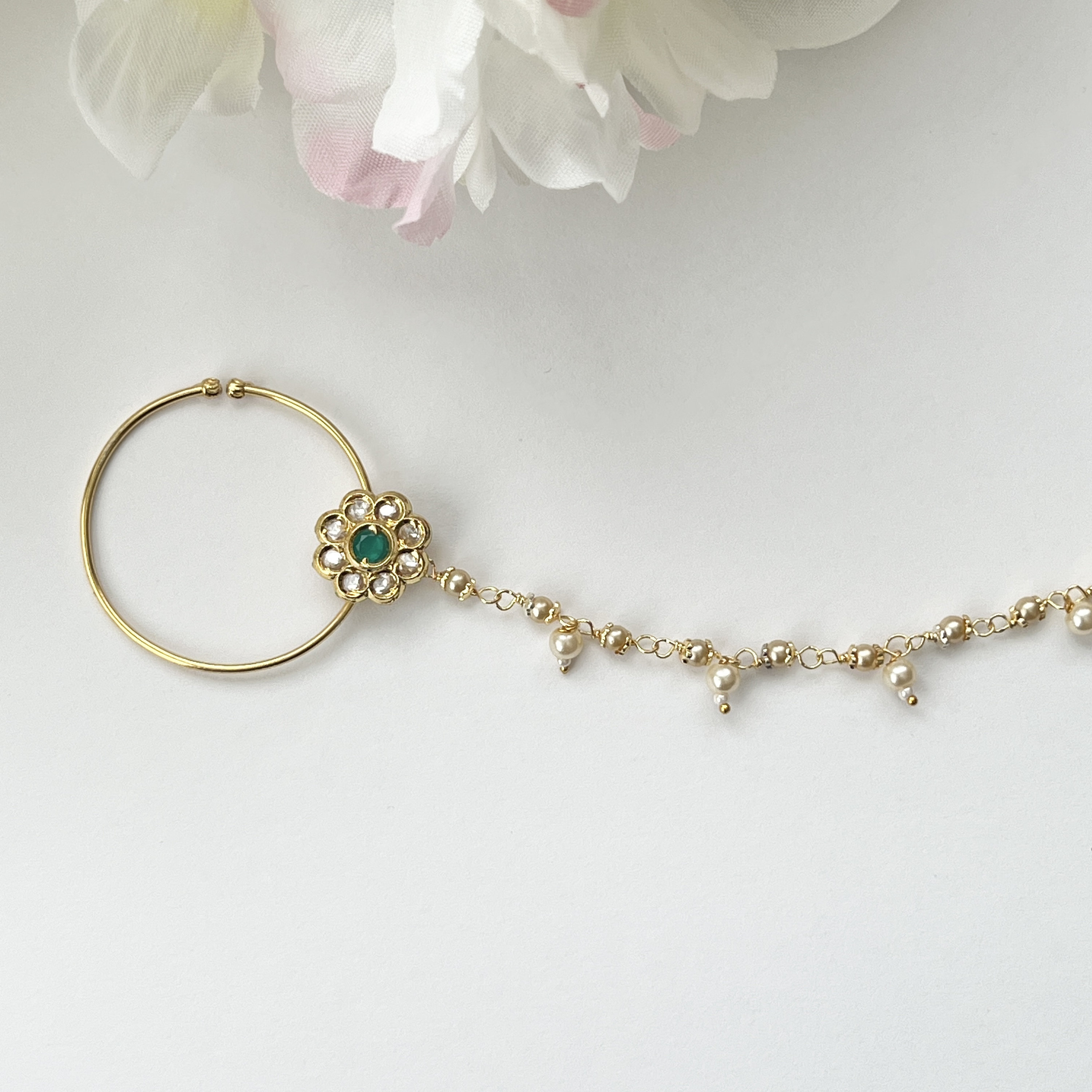 Kundan Pearl Indian Nose Ring Nath Clip on Bridal Wedding Nose Ring ...