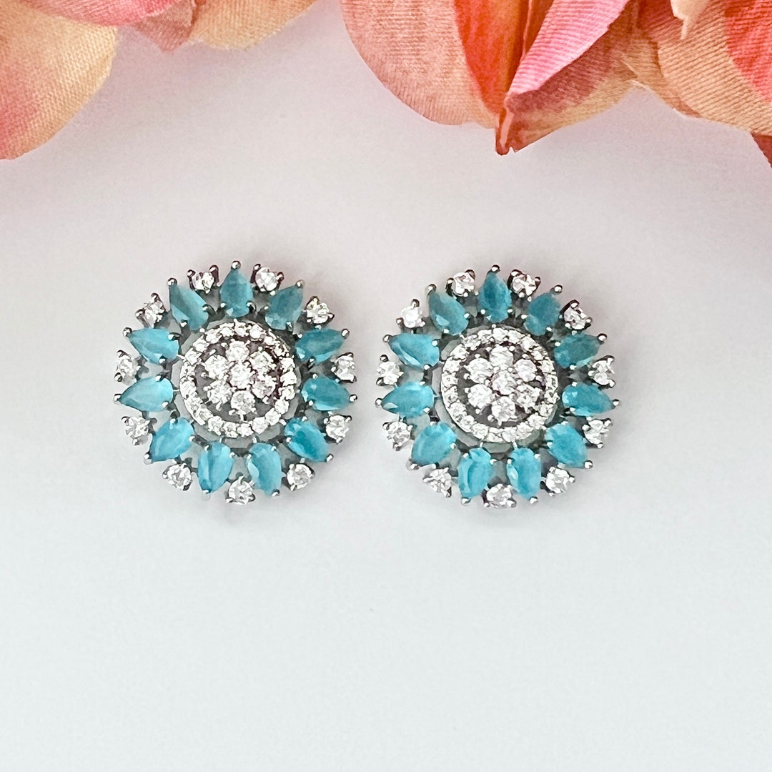 Silver American Diamond Stud Earrings Indian Studs CZ Earrings Etsy