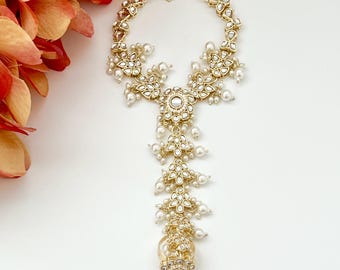 Kundan Hathphool Hath Paan Joyería de mano india Hath Phool Hath Panja Dedo Mano Panja Anillo de dedo Pulsera Pulsera de cadena de mano Pulsera nupcial