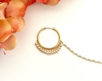 Anneau de nez indien perle simple, Nath, anneau de nez de mariée mariage percé, bijoux indiens, bijoux bohèmes, anneau de nez bohème, anneau de nez avec chaîne