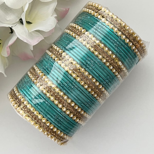 Bollywood Style Indian Bangles Punjabi Bangles Set Bridal Bangles Wedding Bangles Pakistani bangles Stone Polki Pearl Party Bangles Size 2.6