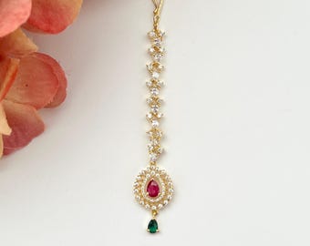 American Diamond Gold Silver Maang Tikka Kids Tikka Bollywood Jewelry Girls Maang Tikka Jhoomer Bridal Tikka Pakistani Punjabi Jewelry