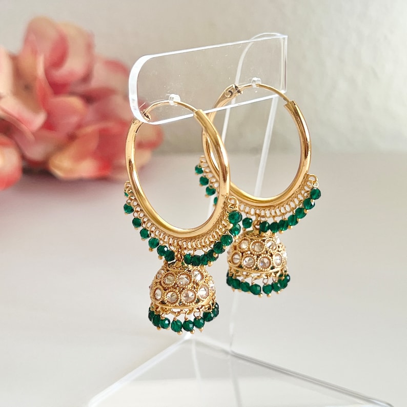 Polki Jhumka Earrings Gold Hoop Earrings Indian Earrings Pearl Hoop Earrings Pakistani Earrings Jhumkas Antique Earrings Chandbali Earrings image 7