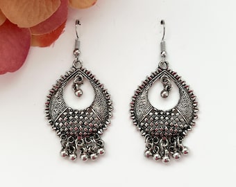 Zilveren geoxideerde Jhumka-oorbellen Indiase sieraden Oorbellen Pakistaanse oorbellen Boho-oorbellen Indiase geoxideerde oorbellen Etnische Afghaanse oorbellen