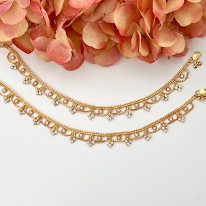 Cavigliera in oro Payal Coppia Cavigliere tradizionali indiane Cavigliere del tempio Payal Jhanjran Panjeb Pajeb Boho Cavigliere Gioielli indiani CZ payals Bollywood
