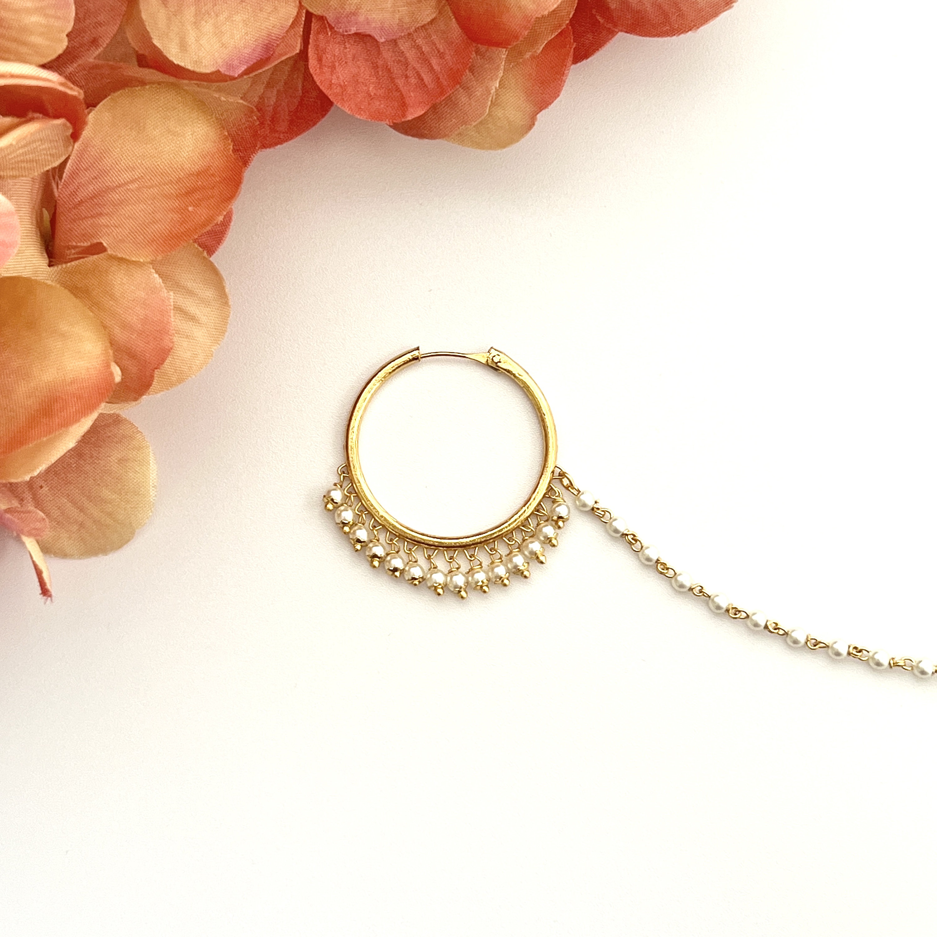 Simple Pearl Indian Nose Ring, Nath, Pierced Bridal Wedding Nose Ring ...