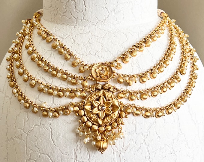 gold-indian-layered-necklace-set-indian-jewelry-antique-temple-jewelry