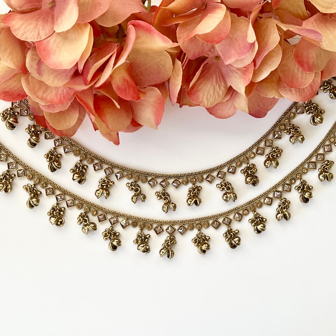 Antique Gold Ghungroo Polki Payals Indian Jewelry Gold Anklets