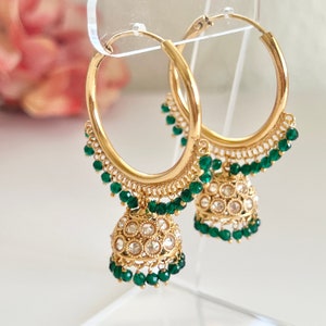 Polki Jhumka Earrings Gold Hoop Earrings Indian Earrings Pearl Hoop Earrings Pakistani Earrings Jhumkas Antique Earrings Chandbali Earrings image 5