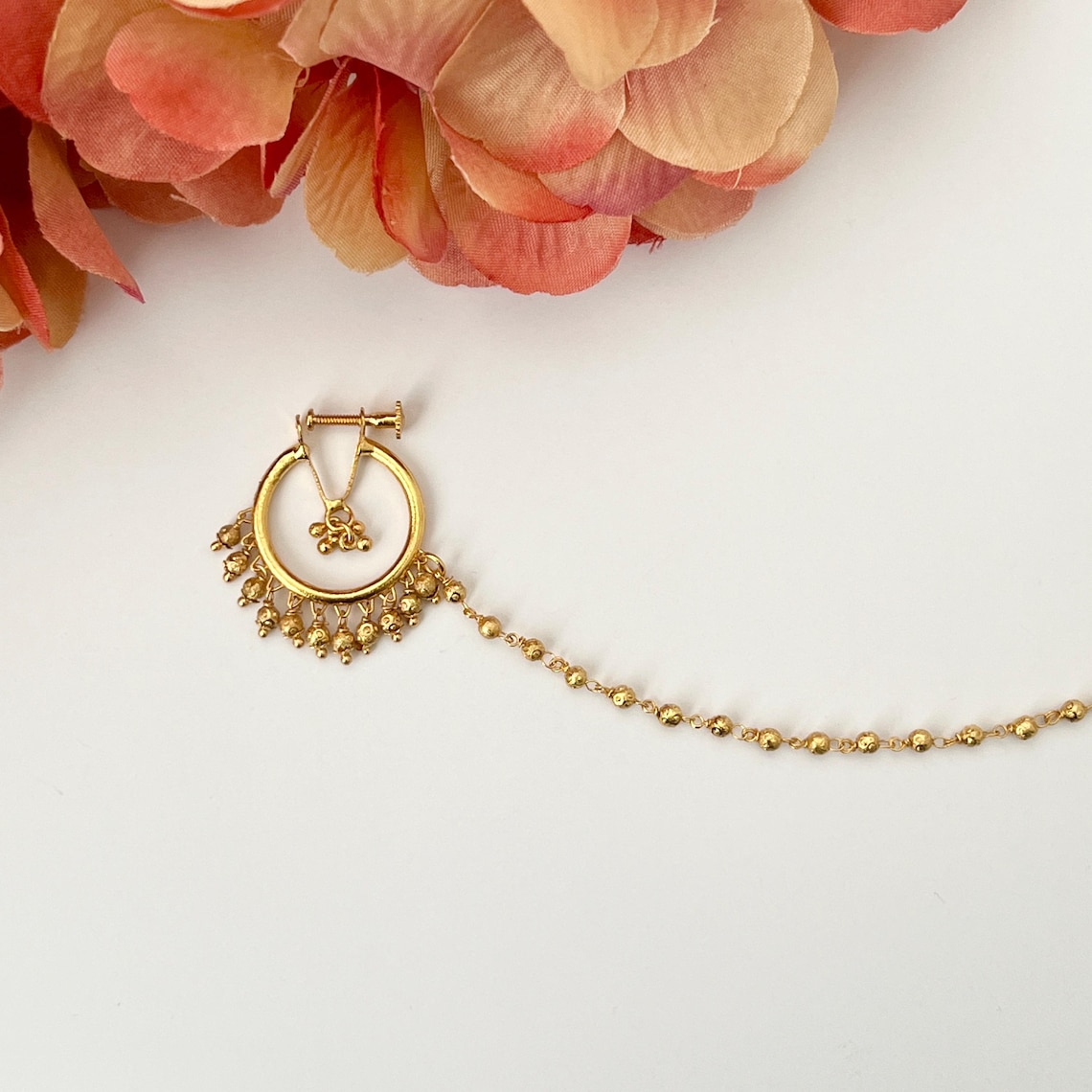 Simple Gold Indian Nose Ring Nath Pierced Bridal Wedding Nose Ring ...