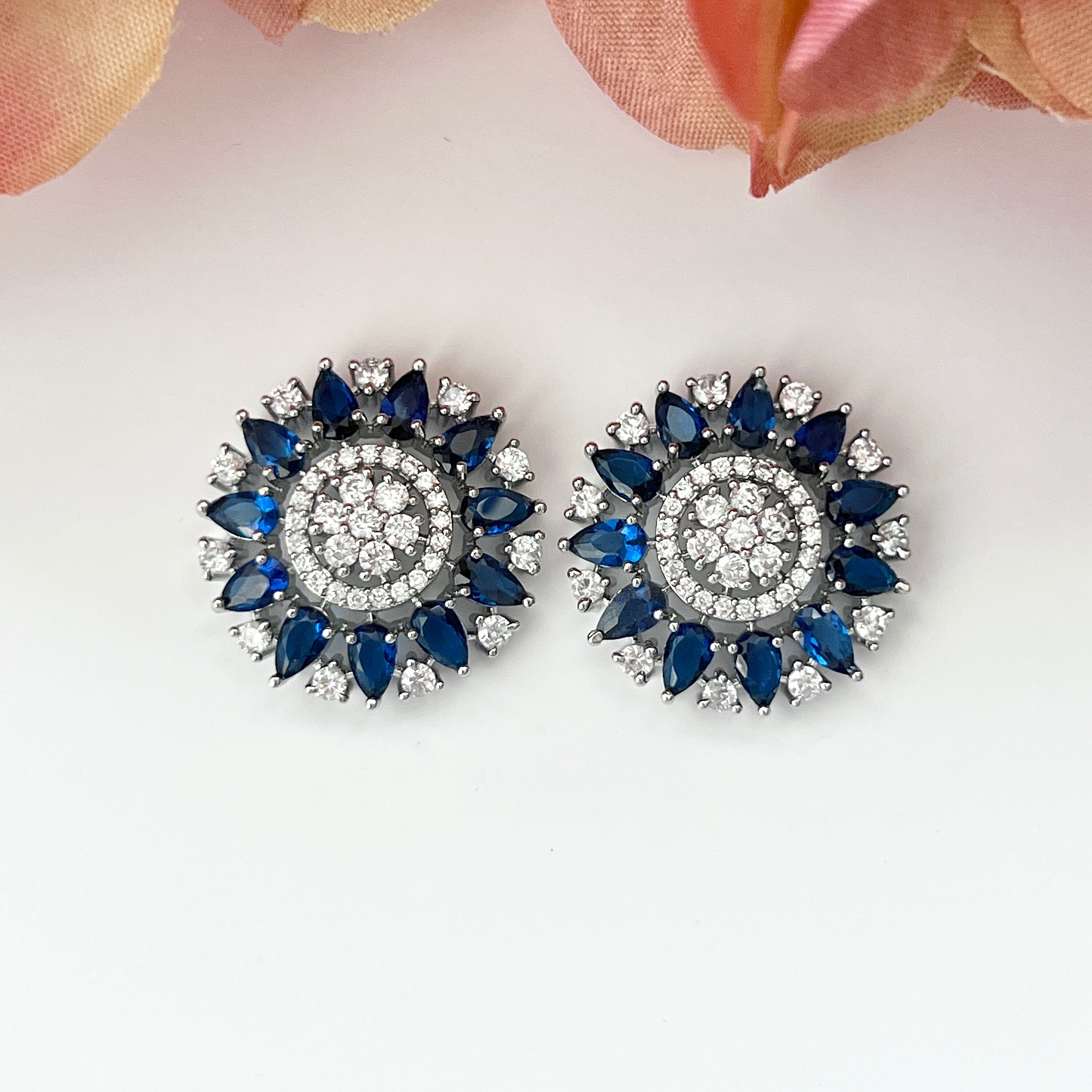 Silver American Diamond Stud Earrings Indian Studs CZ Earrings Etsy