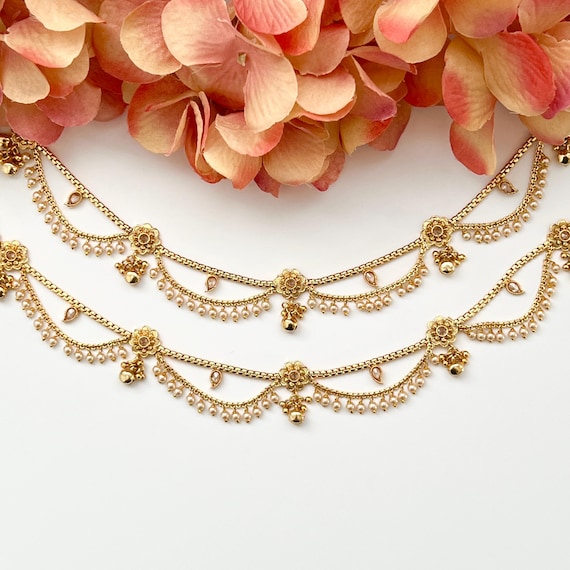 Gold Kundan Moti Pearl Anklet Payal Temple Anklet Payal Jhanjran Panjeb Boho Anklet Indian Jewelry Ethnic Jewelry Wedding Bridal Desi Anklet