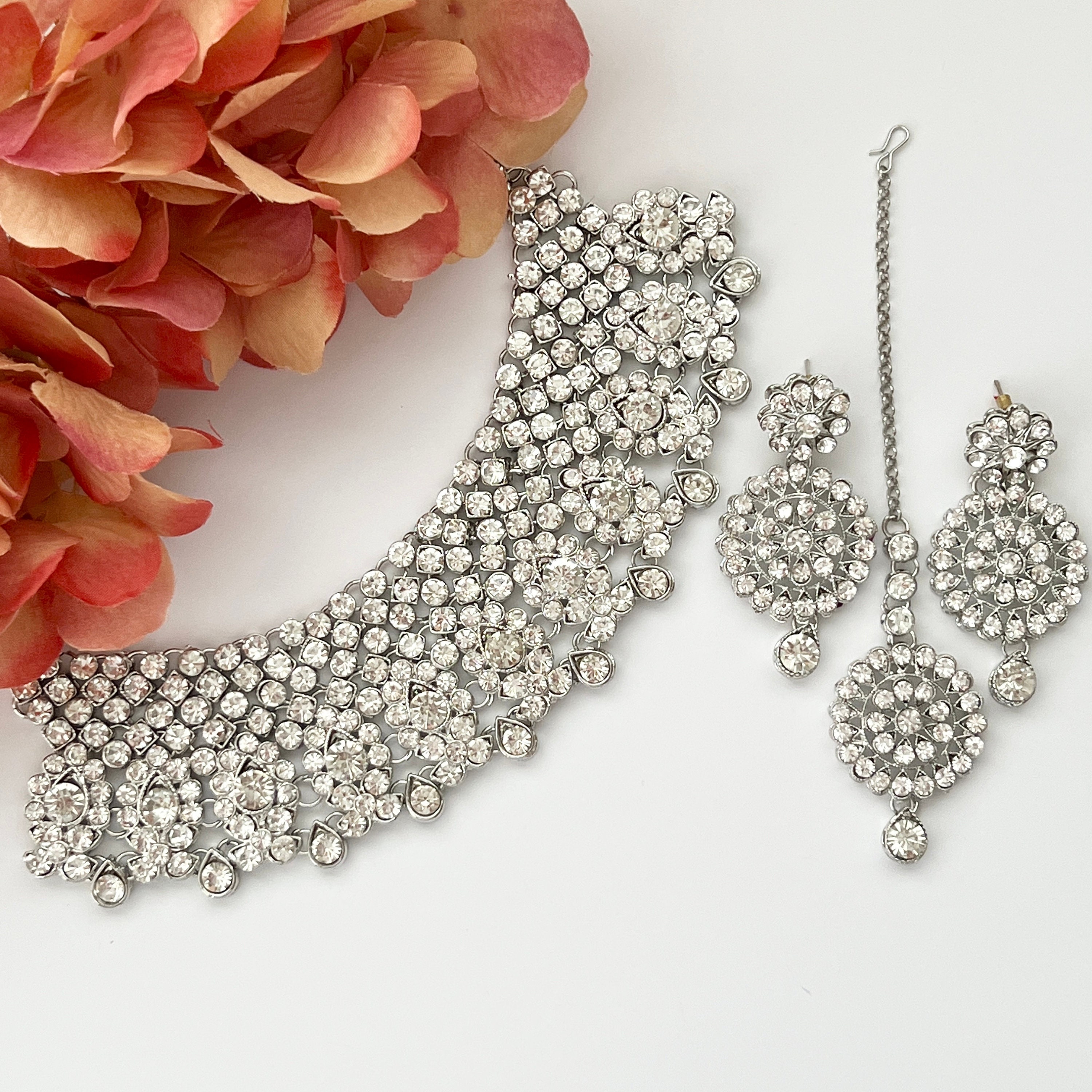 Silver Indian Necklace Set Silver Bridal Set Pakistani - Etsy