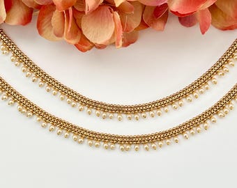 Traditional Gold Moti Anklet Payal Simple Pearl Temple Anklet Payal Jhanjran Panjeb Boho Anklets Indian Jewelry Ethnic Jewelry Desi Anklets