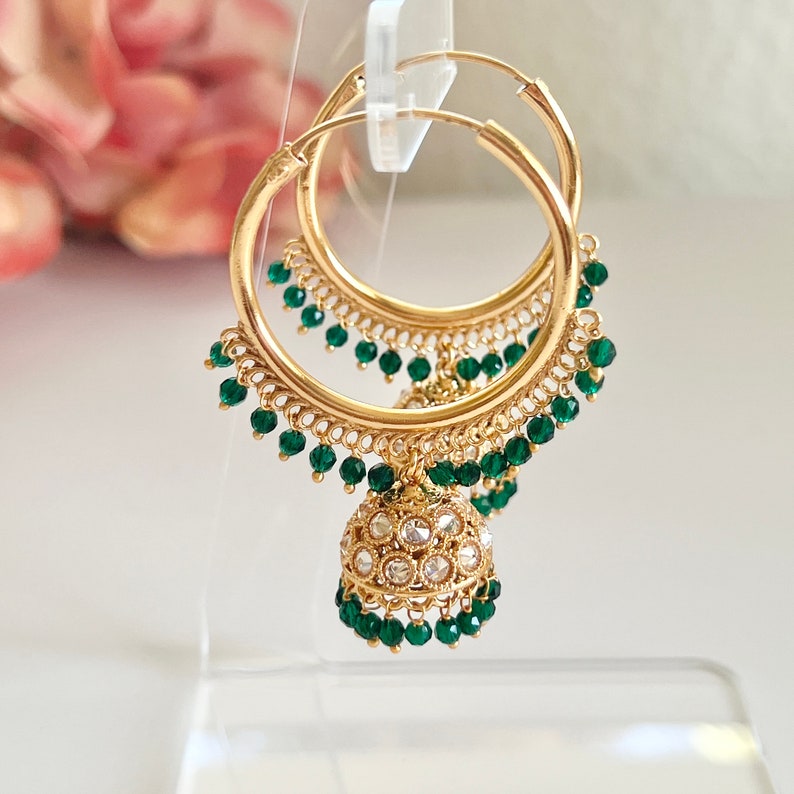 Polki Jhumka Earrings Gold Hoop Earrings Indian Earrings Pearl Hoop Earrings Pakistani Earrings Jhumkas Antique Earrings Chandbali Earrings image 8