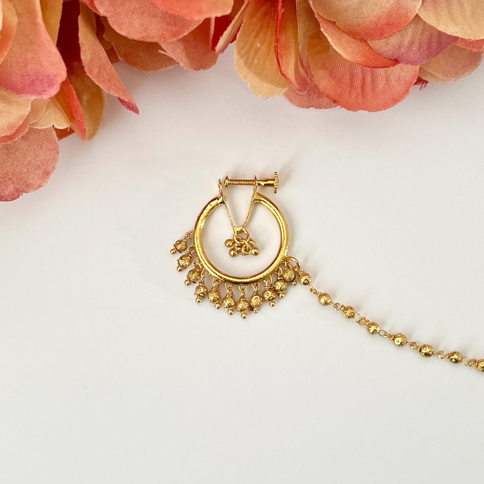 Simple Gold Indian Nose Ring Nath Pierced Bridal Wedding Nose Ring ...